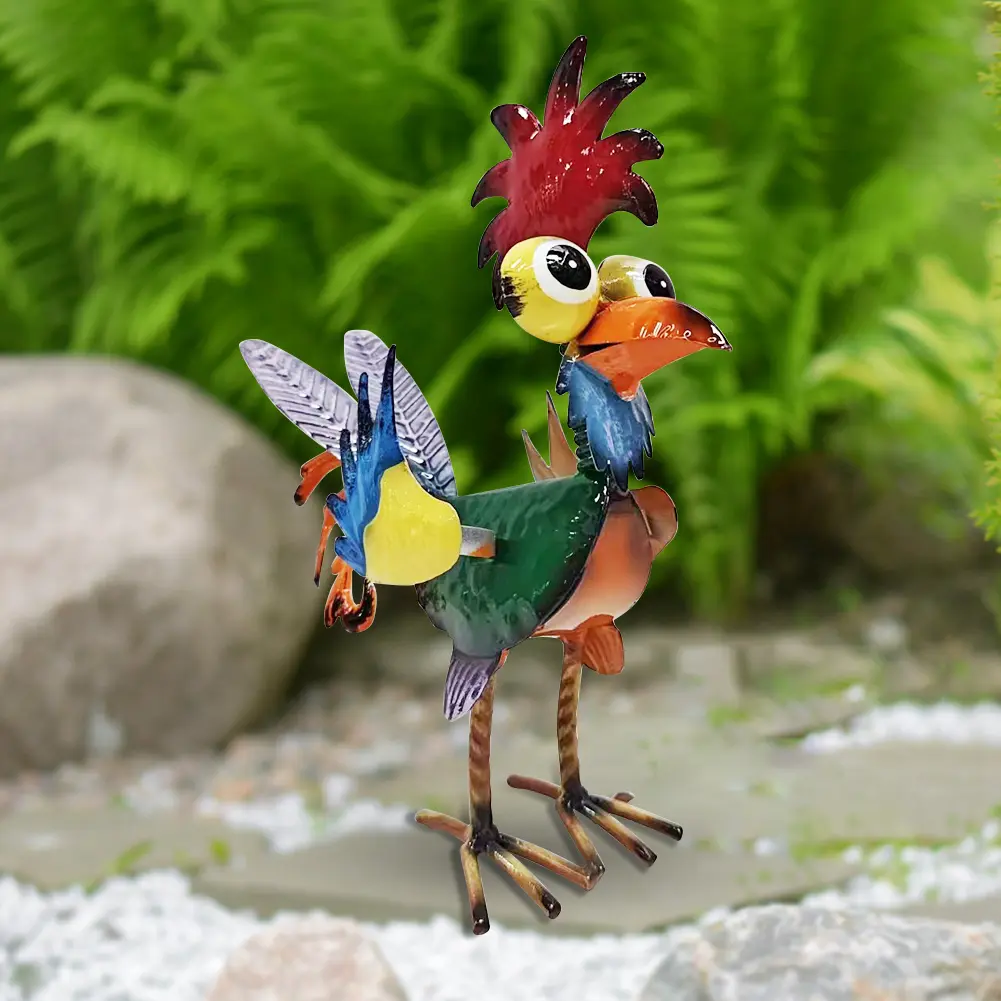 Metal Garden Statue Rooster Waterproof 22CM Chicken Sculpture Yard Art Chicken for Outdoor Patio Backyard Decoration