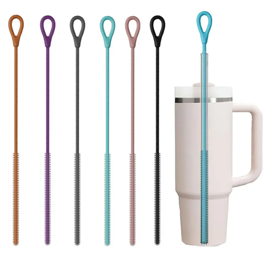 2Pcs Silicone Straw Cleaner Brush Reusable Straw Brush 6mm 9mm Straw Cleaning Brush for Cleaning Metal Glass Straws