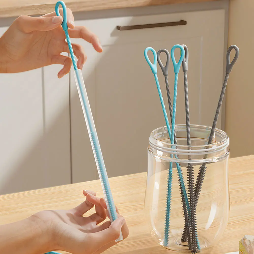 2Pcs Silicone Straw Cleaner Brush Reusable Straw Brush 6mm 9mm Straw Cleaning Brush for Cleaning Metal Glass Straws