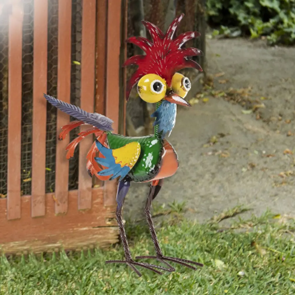 Metal Garden Statue Rooster Waterproof 22CM Chicken Sculpture Yard Art Chicken for Outdoor Patio Backyard Decoration