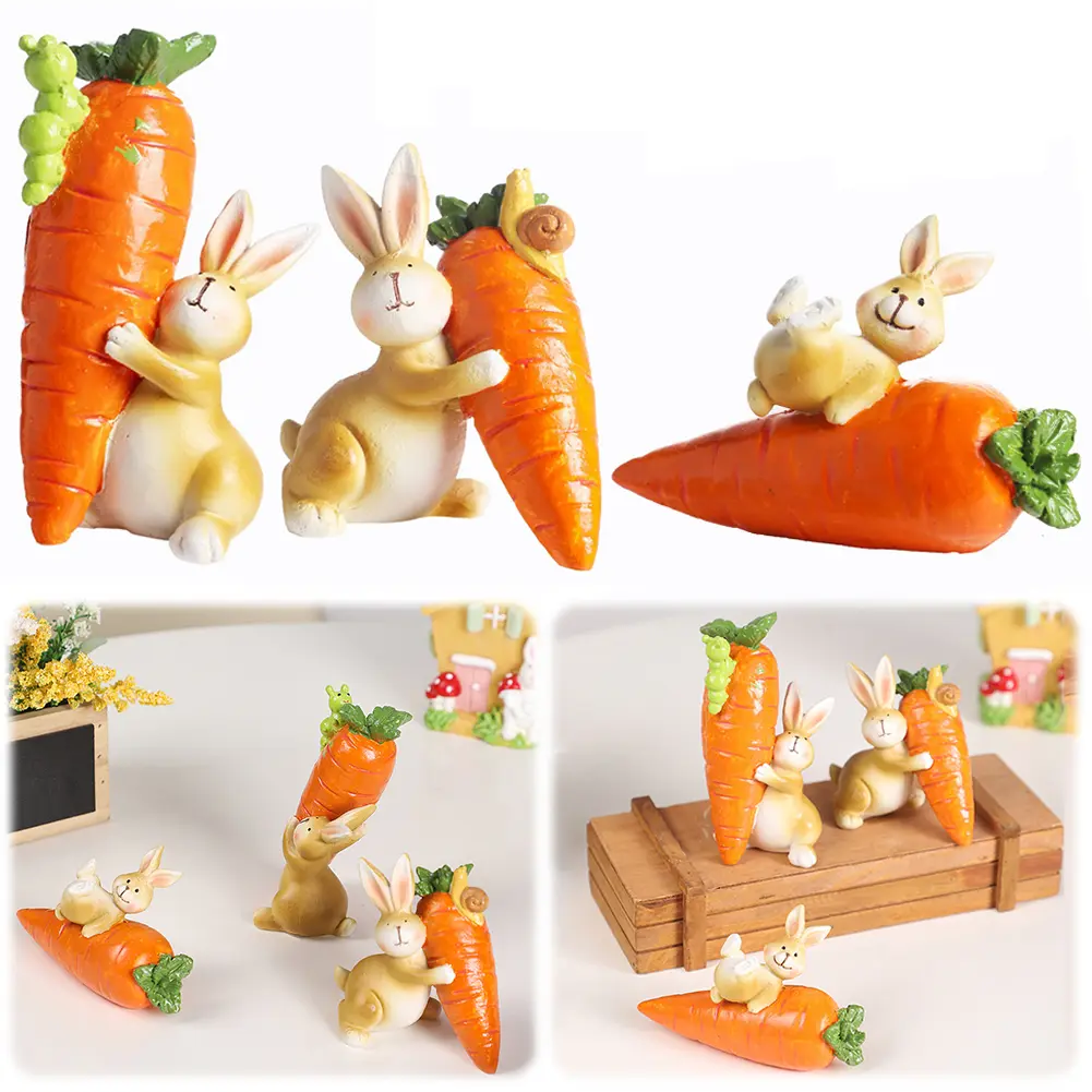 Mini Easter Funny Rabbit Statue Cute Resin Bunny Holding Carrot Ornament Reusable Creative Rabbit Figurine for Garden Home Decor