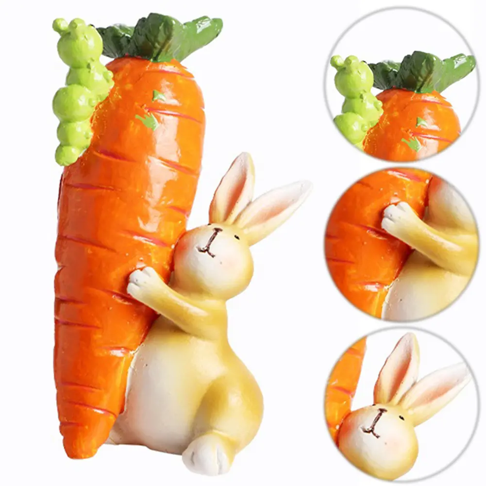 Mini Easter Funny Rabbit Statue Cute Resin Bunny Holding Carrot Ornament Reusable Creative Rabbit Figurine for Garden Home Decor