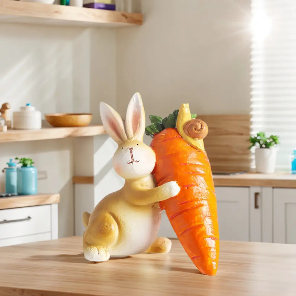 Mini Easter Funny Rabbit Statue Cute Resin Bunny Holding Carrot Ornament Reusable Creative Rabbit Figurine for Garden Home Decor