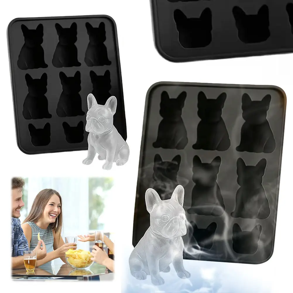 Tray Set French Bulldog Ice Cubes Mold Tray Silicone 3D Dog Shaped Ice Mold Maker 6-Cavity Whiskey Ice Molds Cute Novelty Gifts