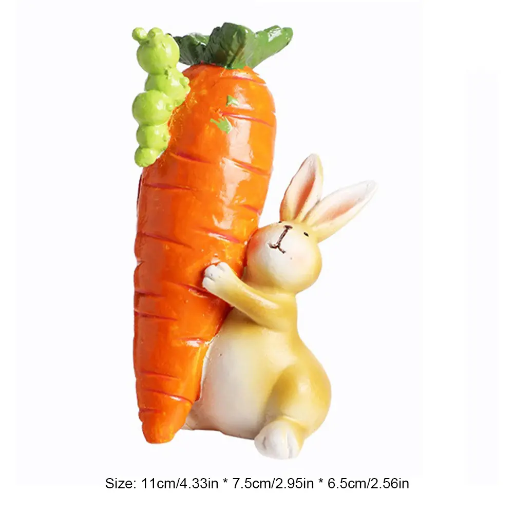 Mini Easter Funny Rabbit Statue Cute Resin Bunny Holding Carrot Ornament Reusable Creative Rabbit Figurine for Garden Home Decor