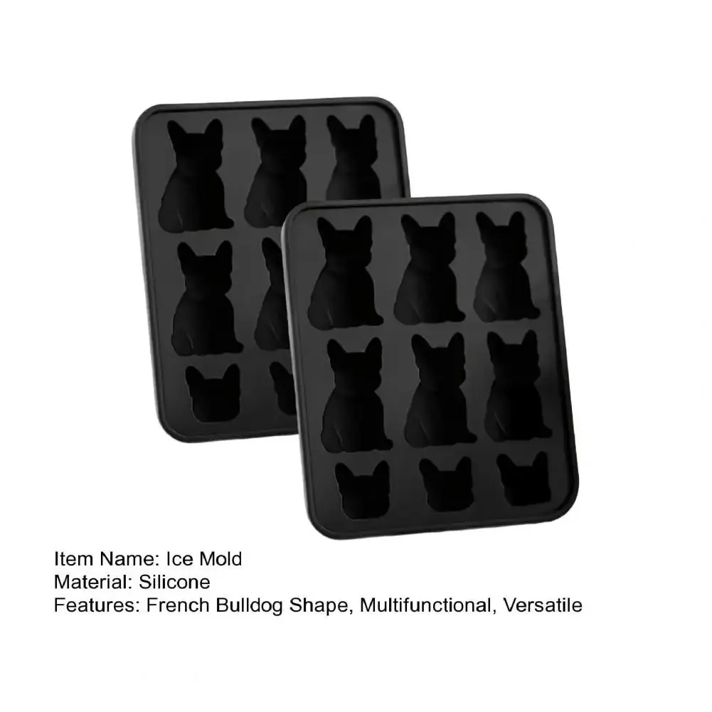 Tray Set French Bulldog Ice Cubes Mold Tray Silicone 3D Dog Shaped Ice Mold Maker 6-Cavity Whiskey Ice Molds Cute Novelty Gifts