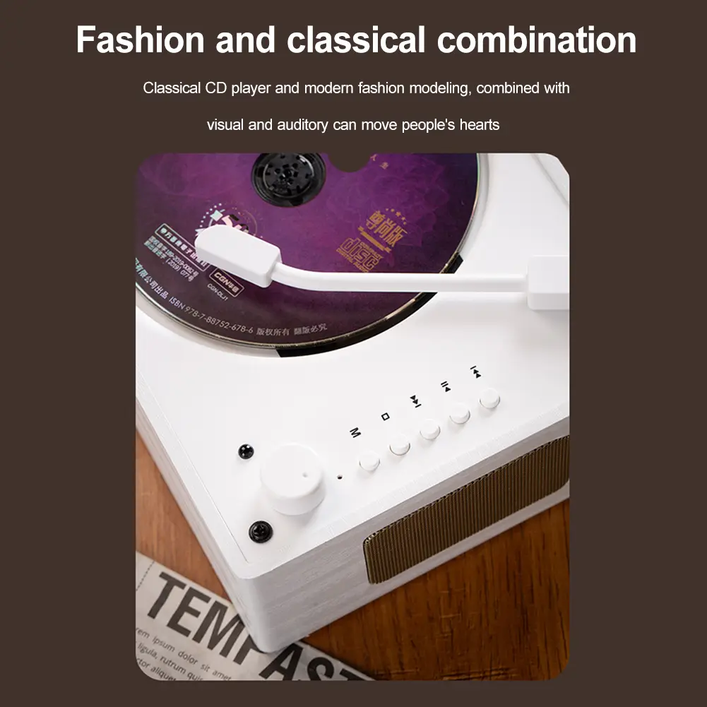 Retro CD Player Rechargeable Support CD BT USB 3.5mm AUX Portable CD Player Bluetooth-Compatible 5.0 Home Music Player for Phone