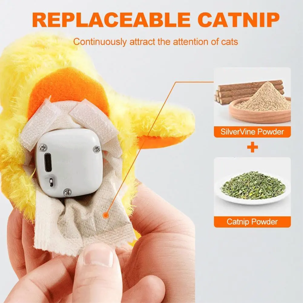 Flapping Duck Cat Toy Rechargeable Cat Exercise Plush Duck with Lifelike Quack Chirping Kitten Catnip Toy Cat Kicker Toys