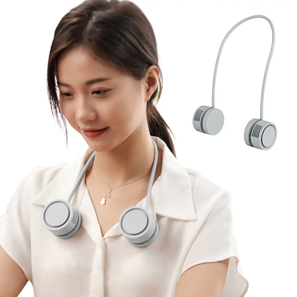 Portable Bladeless Rechargeable Neck Fan 3 Speeds Double Headed Necklace Fan Hands Free Necklace Fan for Indoor & Outdoor Travel