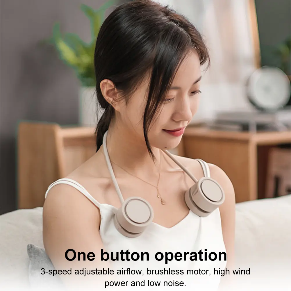 Portable Bladeless Rechargeable Neck Fan 3 Speeds Double Headed Necklace Fan Hands Free Necklace Fan for Indoor & Outdoor Travel