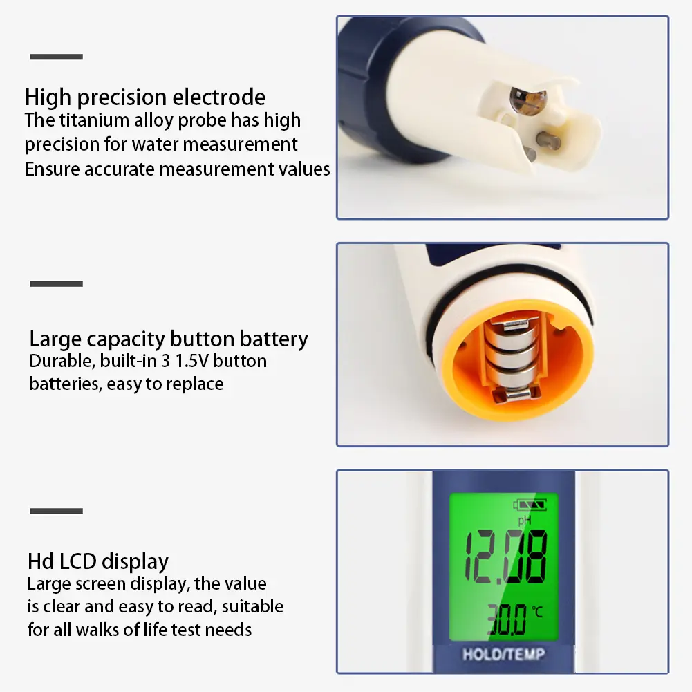 5-in-1 Water Tester Pool Salt Tester High Accuracy Water Quality Tester Backlight PH/EC/TDS/Salt/Temp Meter for Pools Aquariums