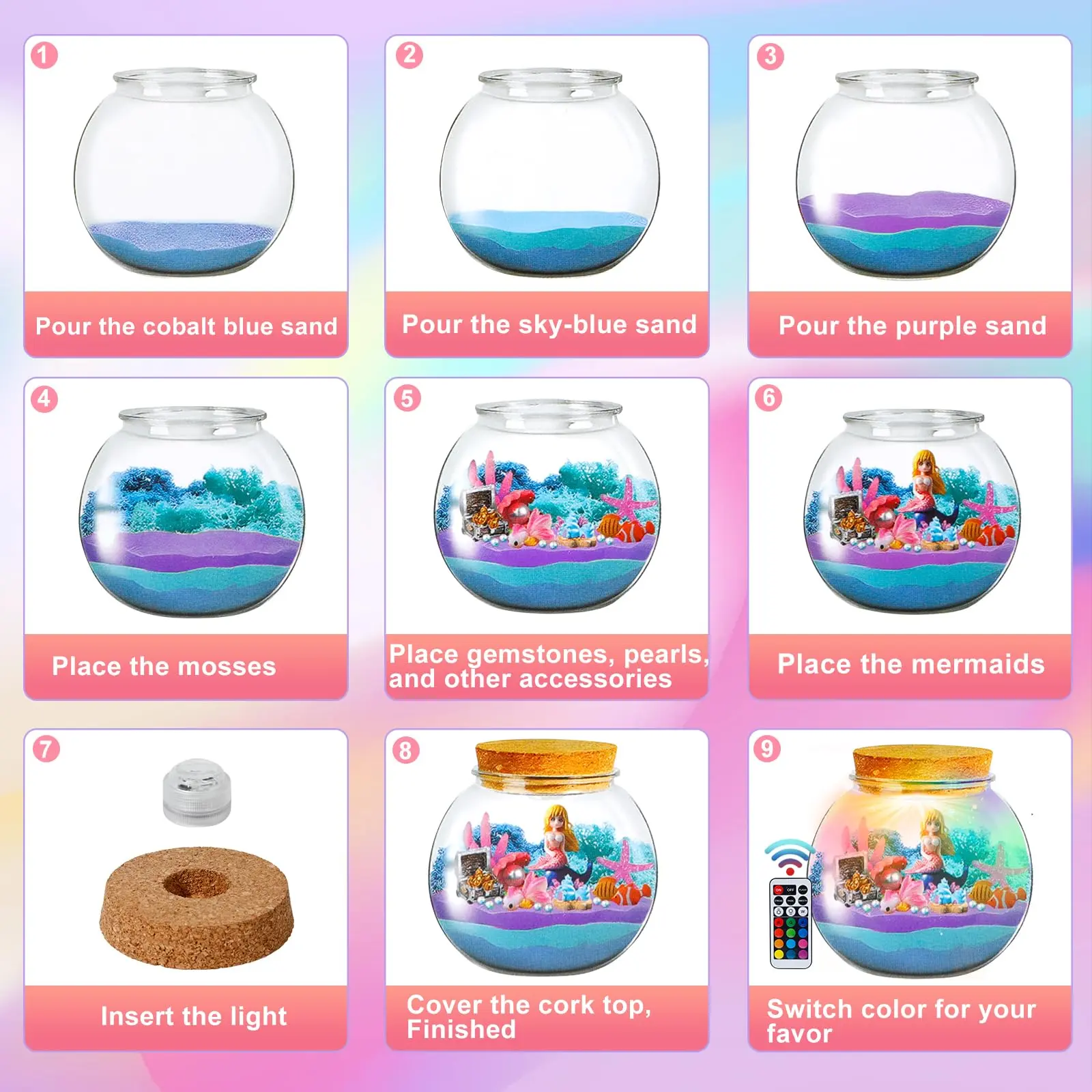 Light Up Terrarium Kit Science Learning Kit with Remote Control Creative Educational Toy Multi-Function DIY for Kids Ages 5-12