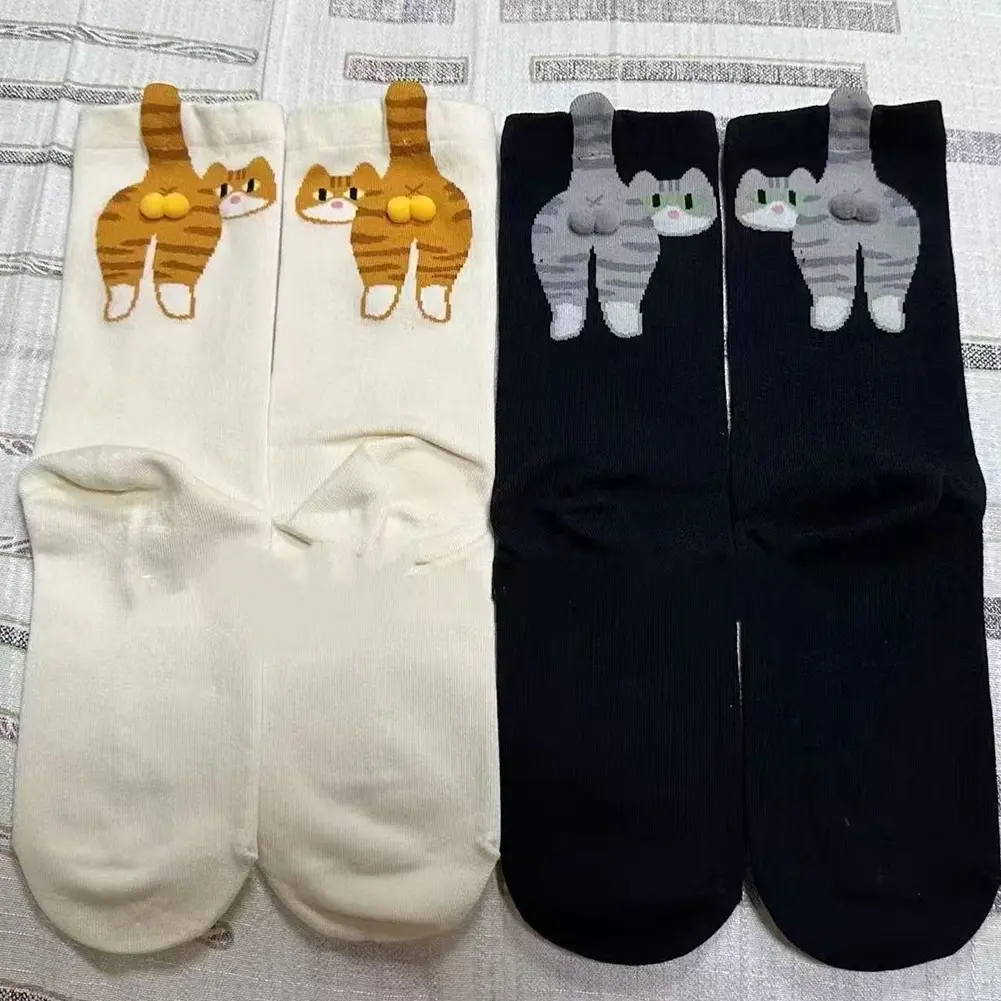1/2/4Pair Cute Cat Socks with Balls Funny Cartoon Cat Balls Cotton Socks Breathable Crew Socks Middle Tube Socks Novelty Gifts