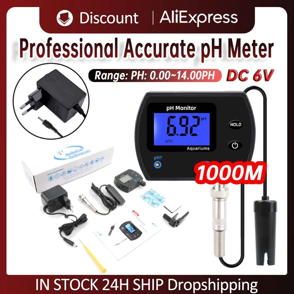PH Electrode Probe Digital Water Monitor Tester Accurate Wall Mounted Online Hydroponics Tool for Aquariums Fish Tank EU Plug