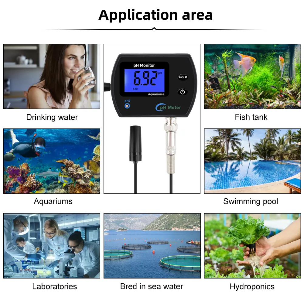 PH Electrode Probe Digital Water Monitor Tester Accurate Wall Mounted Online Hydroponics Tool for Aquariums Fish Tank EU Plug