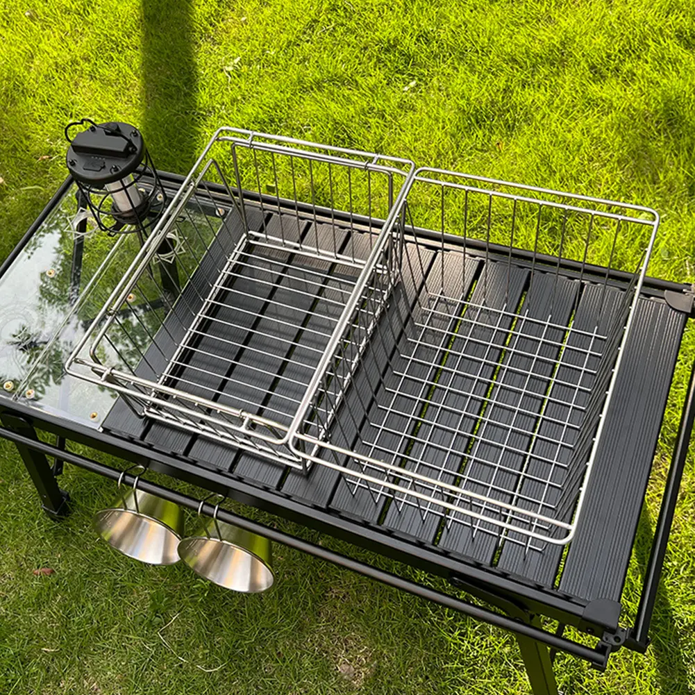 Table Panel Storage Basket Multifunctional Camping Folding Storage Basket Pots Bowls Plates Holder Basket IGT Table Accessories