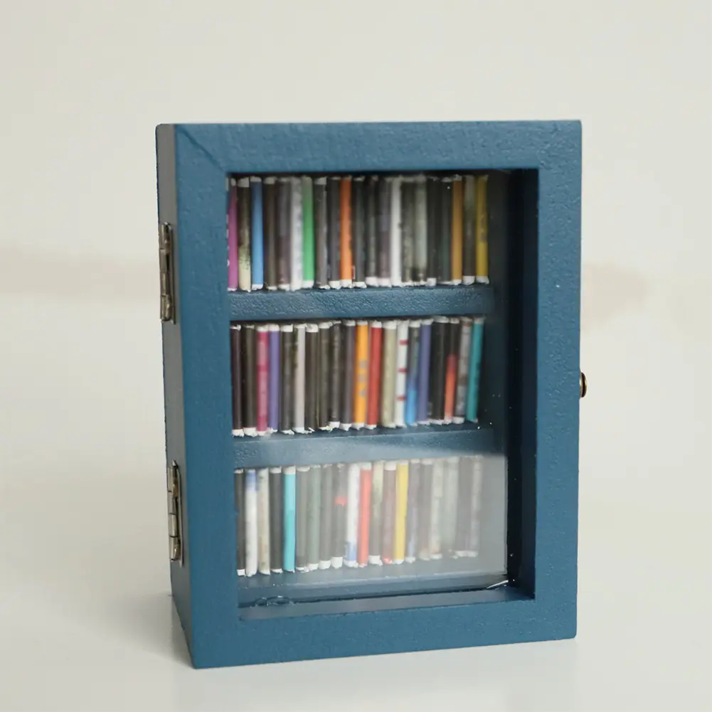Mini Bookshelf Ornament with 60PCS Mini Books Shake Your Anxiety Pocket Anxiety Bookshelf for Home Room Living Room Office Decor