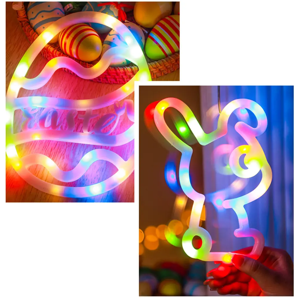 2025 Easter Bunny/Eggs Window Light Battery Operated LED String Light Hanging Light for Home Indoor Easter Window Decorations