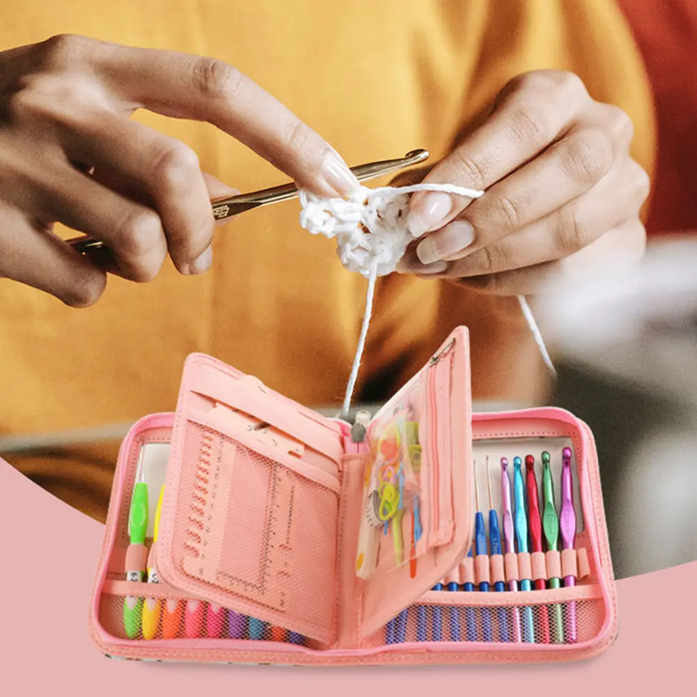 Aluminum Knitting Needles Set TPR Soft Handle Crochet Hooks Needles Handmade Crafts with Storage Bag for DIY Scarves Gloves