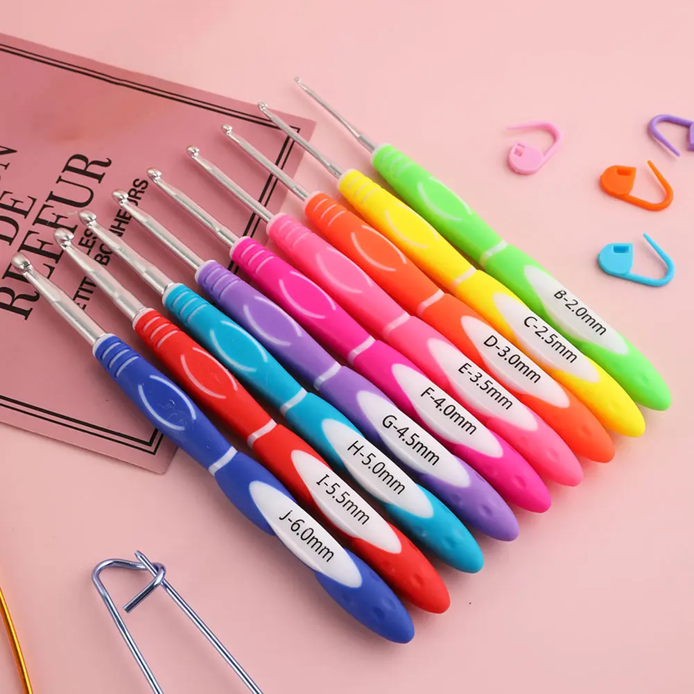 Aluminum Knitting Needles Set TPR Soft Handle Crochet Hooks Needles Handmade Crafts with Storage Bag for DIY Scarves Gloves