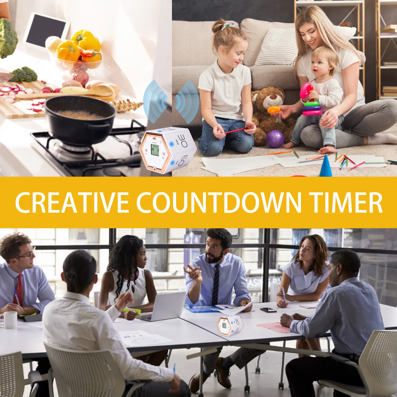 Creative Hexagon Flip Timer Mutable Countdown Reminder Count Down Up Kitchen Gadgets Supply for Classroom Kids Learning