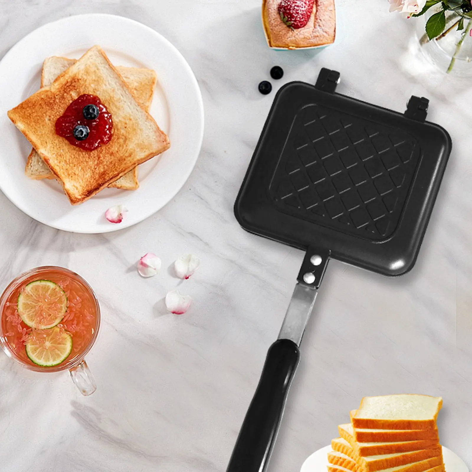Sandwich Machine Non Stick Aluminum Alloy Sandwich Making Double-Sided Baking Tray Bread Toast Breakfast Machine Sandwich Maker