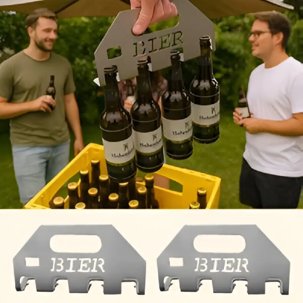 4 in 1 Bottle Beer Opener One-Push Open 4 Bottles Durable Stainless Steel Beer Carrier Holder with Carry Handle for Home Bar BBQ