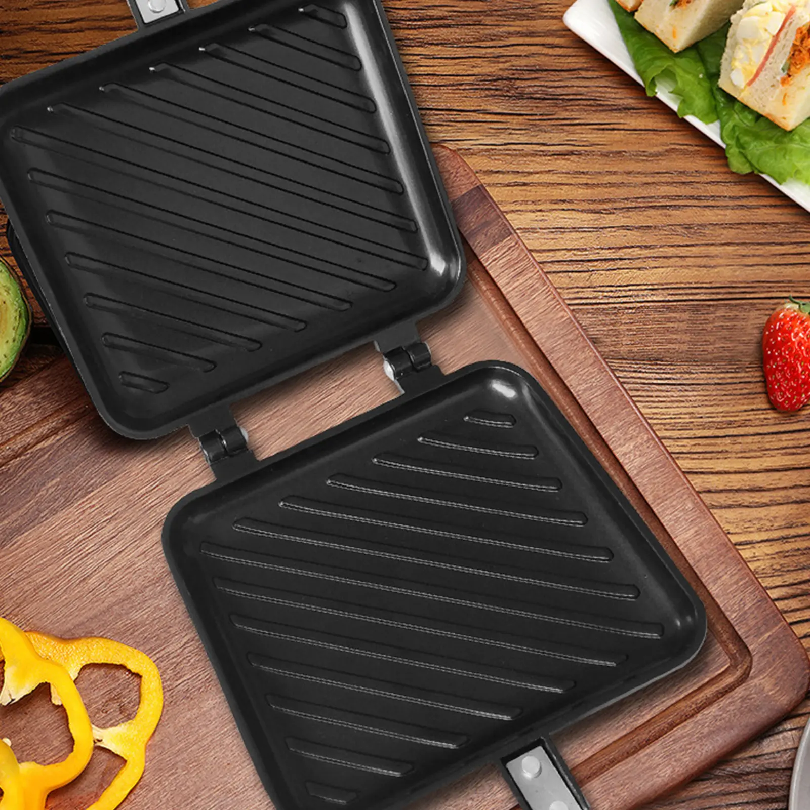 Sandwich Machine Non Stick Aluminum Alloy Sandwich Making Double-Sided Baking Tray Bread Toast Breakfast Machine Sandwich Maker