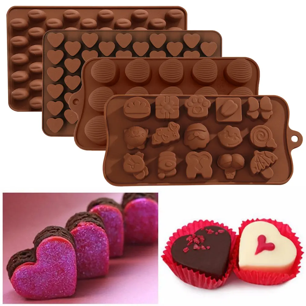 4Pcs Chocolate Silicone Molds Non-Stick Heart Shaped Fondant Mold Reusable Baking Molds DIY Dessert Kit Kitchen Baking Accessori