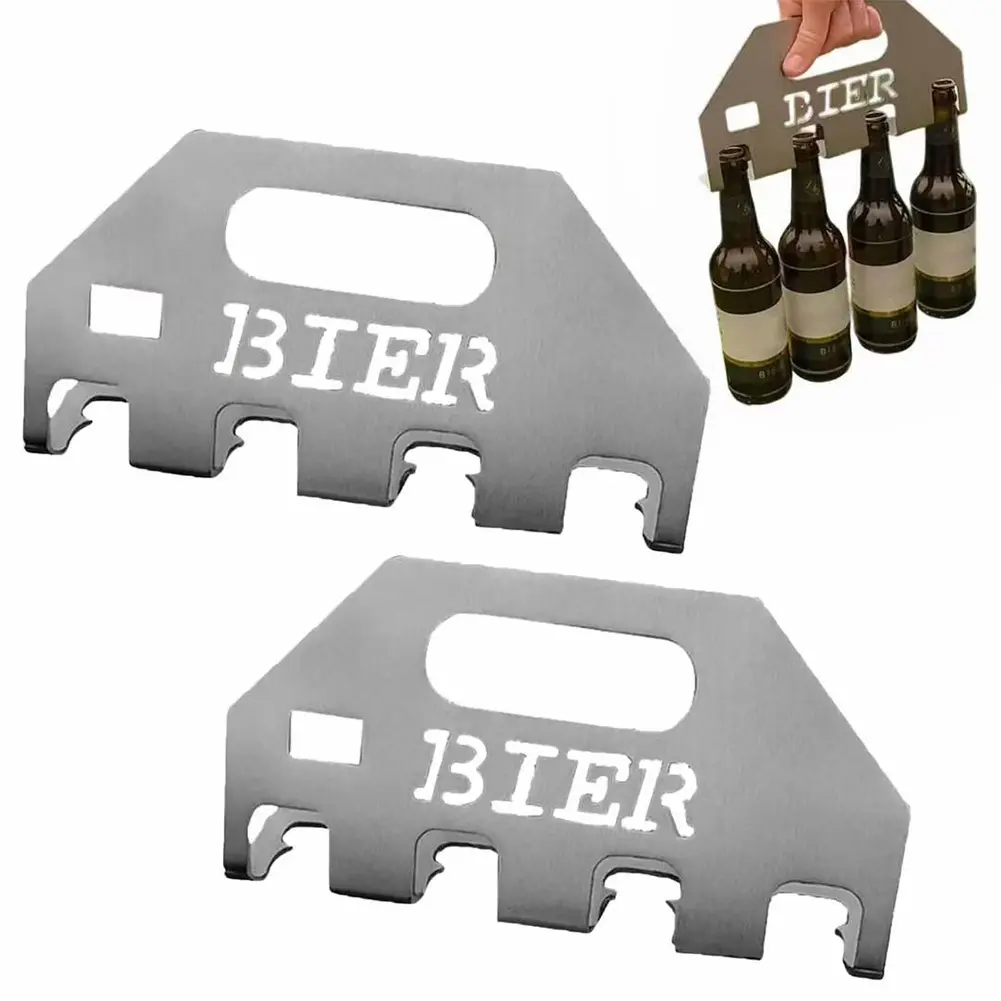 4 in 1 Bottle Beer Opener One-Push Open 4 Bottles Durable Stainless Steel Beer Carrier Holder with Carry Handle for Home Bar BBQ