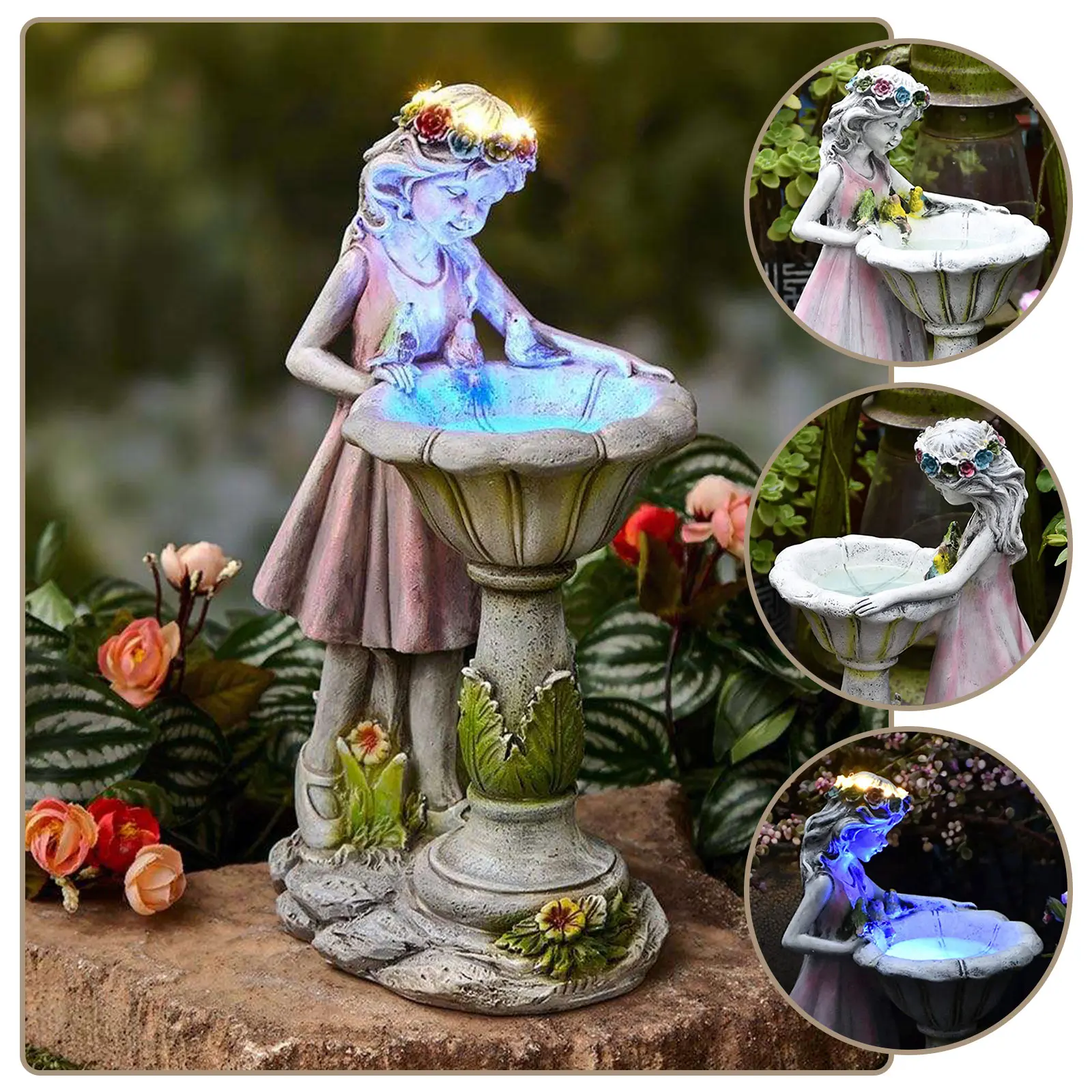 Flower Fairy/Mermaid Statue Solar Light Outdoor Garden Art Ornament Resin Angel Sculpture Landscape Lamps for Home Garden Decor