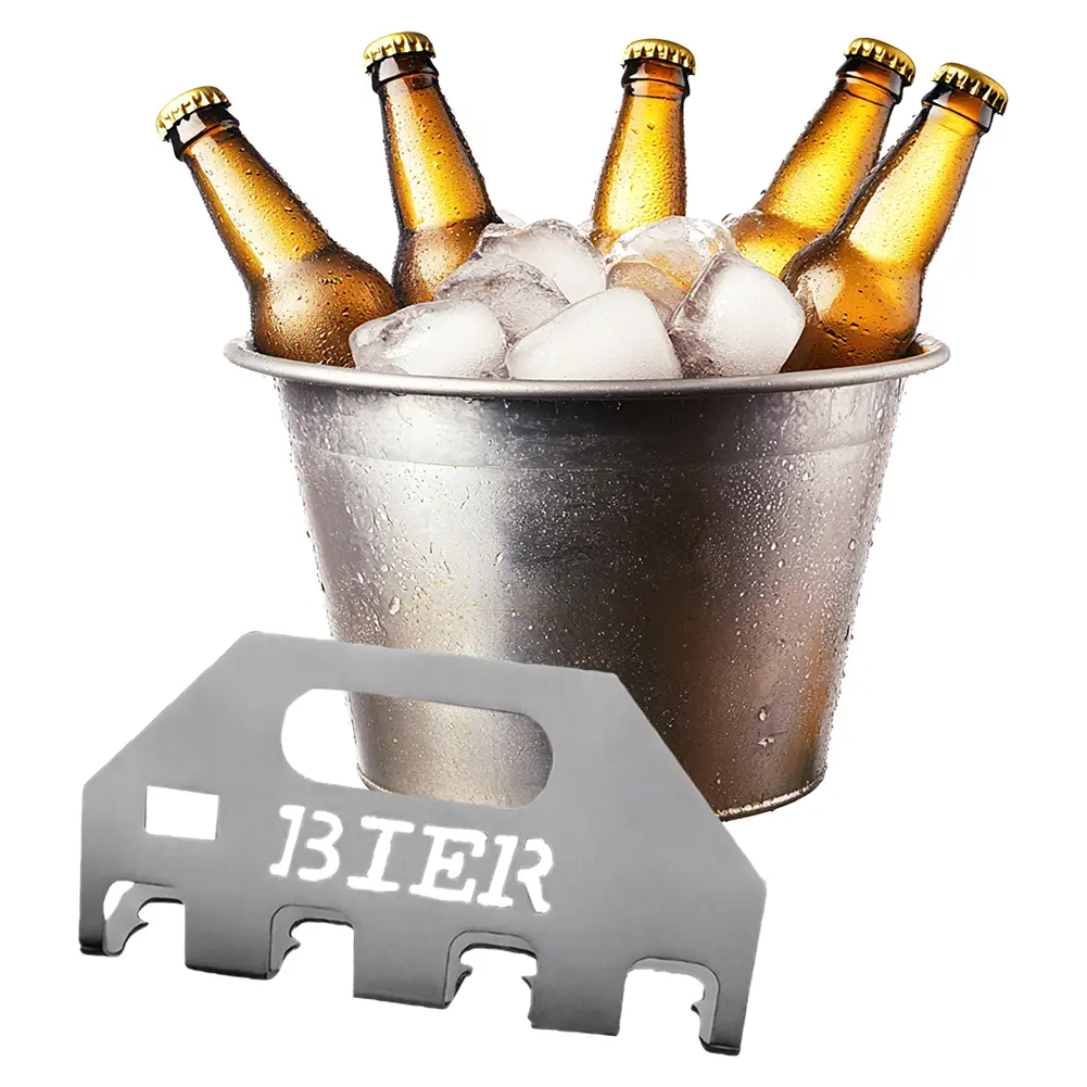 4 in 1 Bottle Beer Opener One-Push Open 4 Bottles Durable Stainless Steel Beer Carrier Holder with Carry Handle for Home Bar BBQ