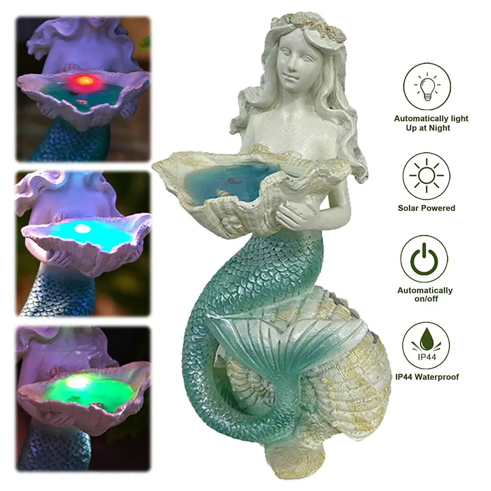 Flower Fairy/Mermaid Statue Solar Light Outdoor Garden Art Ornament Resin Angel Sculpture Landscape Lamps for Home Garden Decor