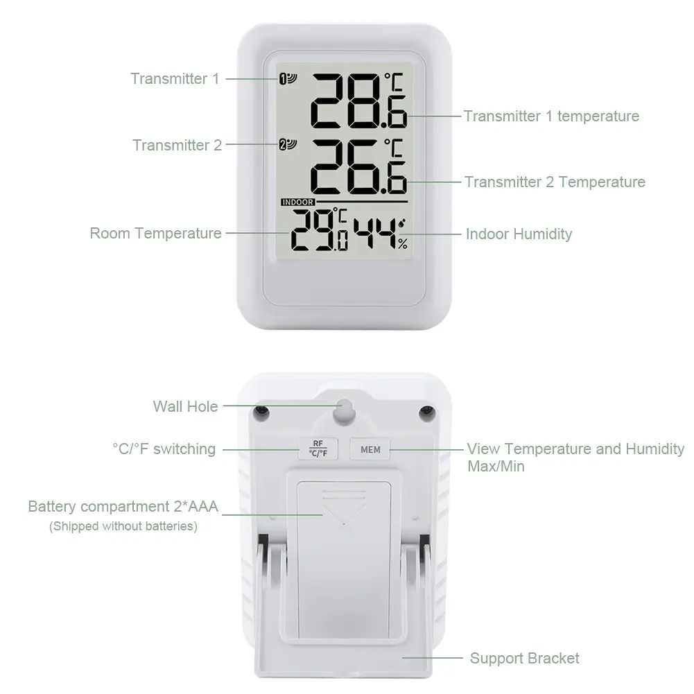Wireless Weather Station Indoor Outdoor Thermometer Foladable Stand Temperature and Humidity Monitor 100m Range for Desktop