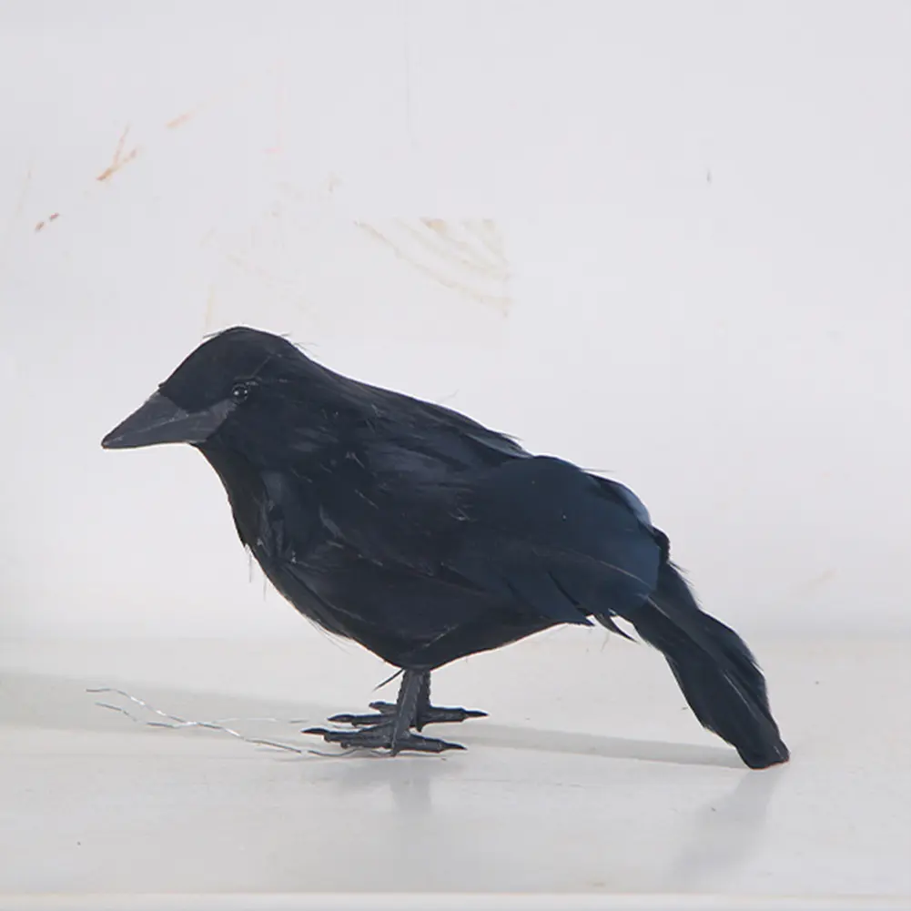 Simulation Black Crows Halloween Black Feather Crow Realistic Ravens Desktop Figurines Halloween Decor Festive Atmosphere Props