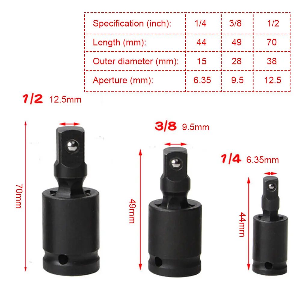 1/4 3/8 1/2 Inch 360 Degree Pneumatic Swivel Knuckle Joint Air Wobble Socket Adapter Joint Socket Adapter for Bicycle/Car Repair