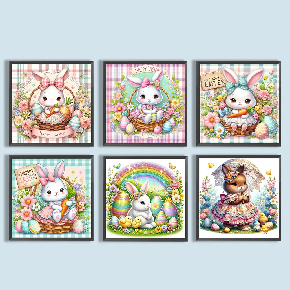 2pcs 5D DIY Full Round Drill Diamond Painting Easter Rabbit Egg Flower Handmade Craft Household Decor for Easter Festival Party