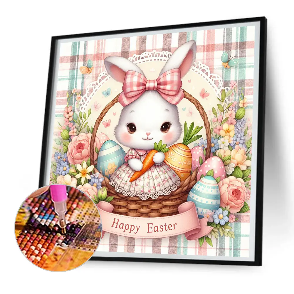 2pcs 5D DIY Full Round Drill Diamond Painting Easter Rabbit Egg Flower Handmade Craft Household Decor for Easter Festival Party