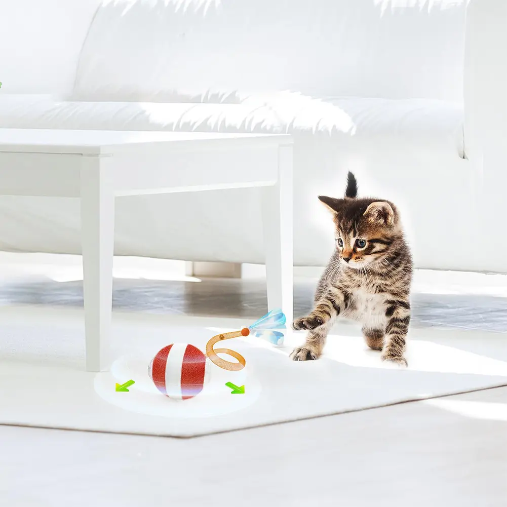 Interactive Cat Toy Ball with Elastic Mesh Tail Automatic Pet Exercise Toy Motion Activated Electric Cat Toy for Indoor Cats