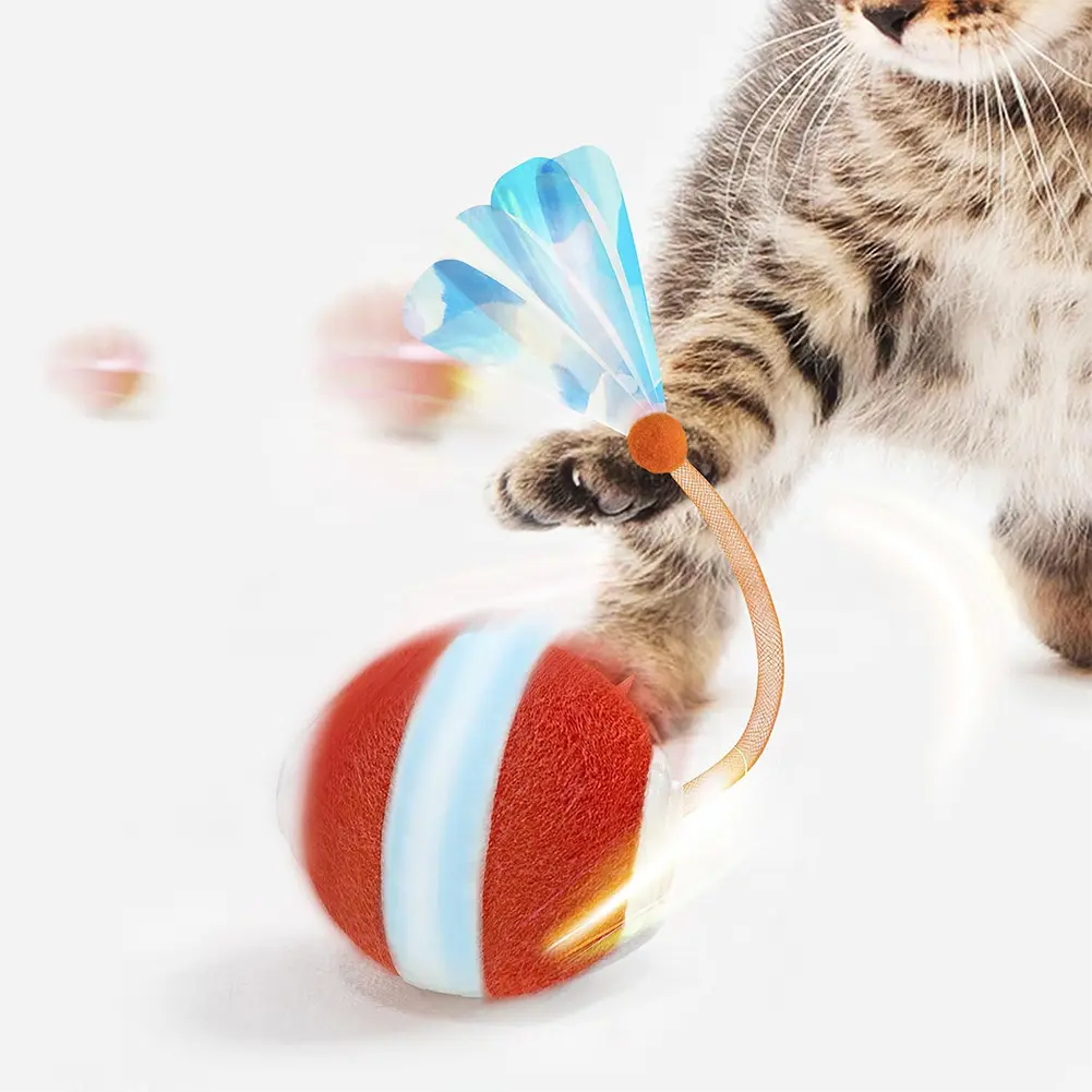 Interactive Cat Toy Ball with Elastic Mesh Tail Automatic Pet Exercise Toy Motion Activated Electric Cat Toy for Indoor Cats