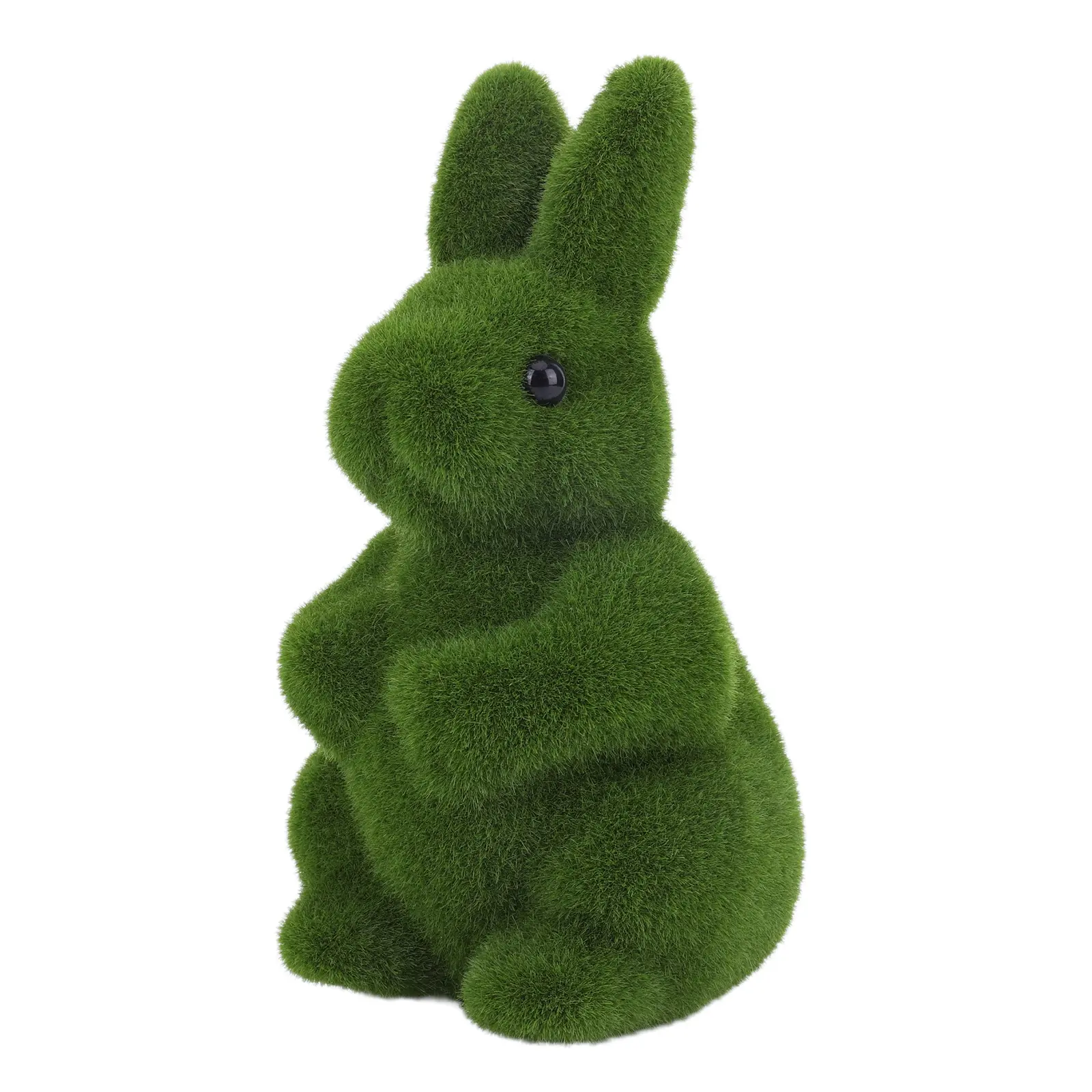 2Pcs Flocking Bunny Statue Artificial Moss Rabbit Figurine Decorative Fake Green Moss Rabbit Decoration for Patio Garden Yard