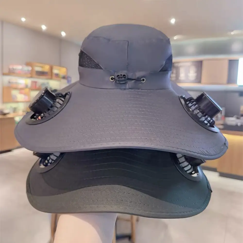Wide Brim Solar Fan Hat Sun Visor Hat UV Protection Summer Beach Hat with 2 Removable Fan Summer Hat for Outdoor Hiking Camping