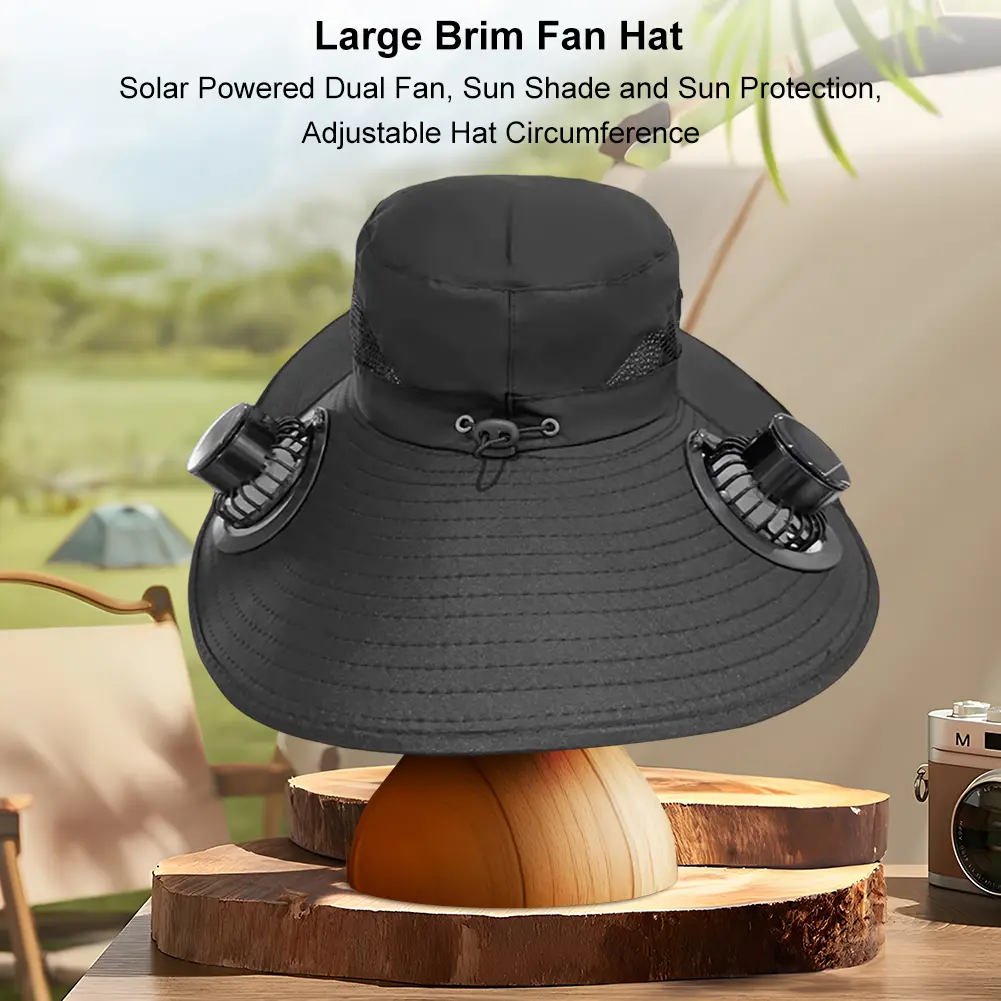 Wide Brim Solar Fan Hat Sun Visor Hat UV Protection Summer Beach Hat with 2 Removable Fan Summer Hat for Outdoor Hiking Camping