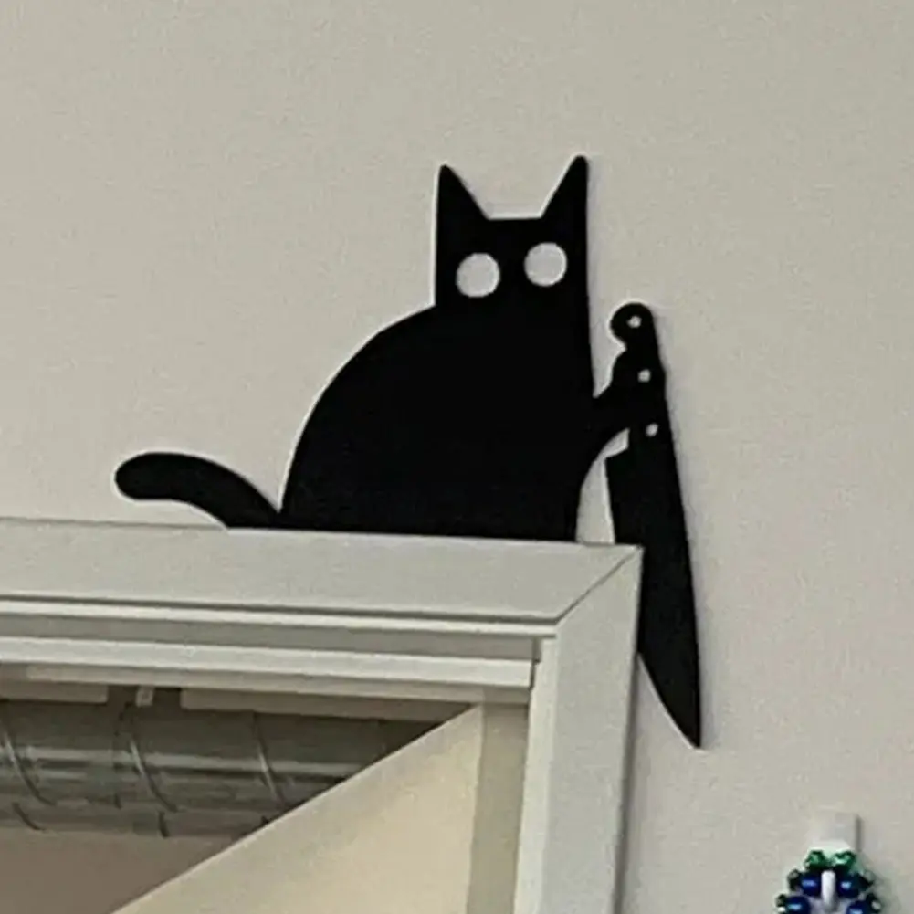 Metal Black Cat Door Topper 2025 Halloween Party Decor Creative Door Corner Sign Door Frame Decor Wall Art Handicraft Home Decor