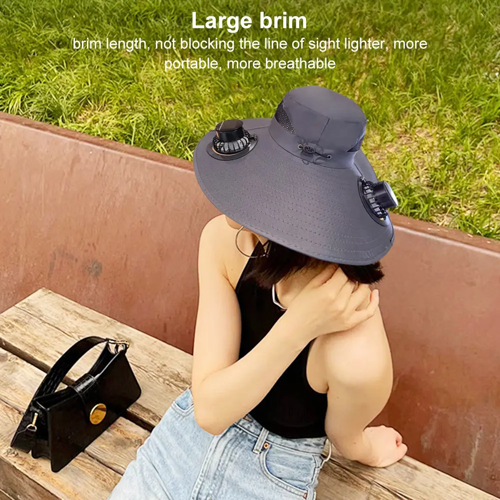 Wide Brim Solar Fan Hat Sun Visor Hat UV Protection Summer Beach Hat with 2 Removable Fan Summer Hat for Outdoor Hiking Camping