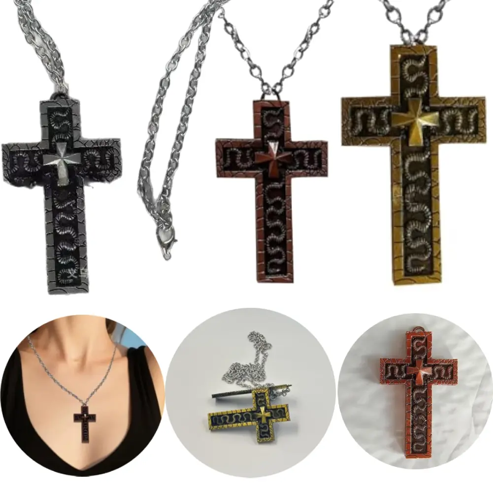 Fashion Cross Pendant Necklace w/ Secret Compartment 3D Printed Old Cross Pendant Neck Chain Women Men Gothic Steampunk Jewelry