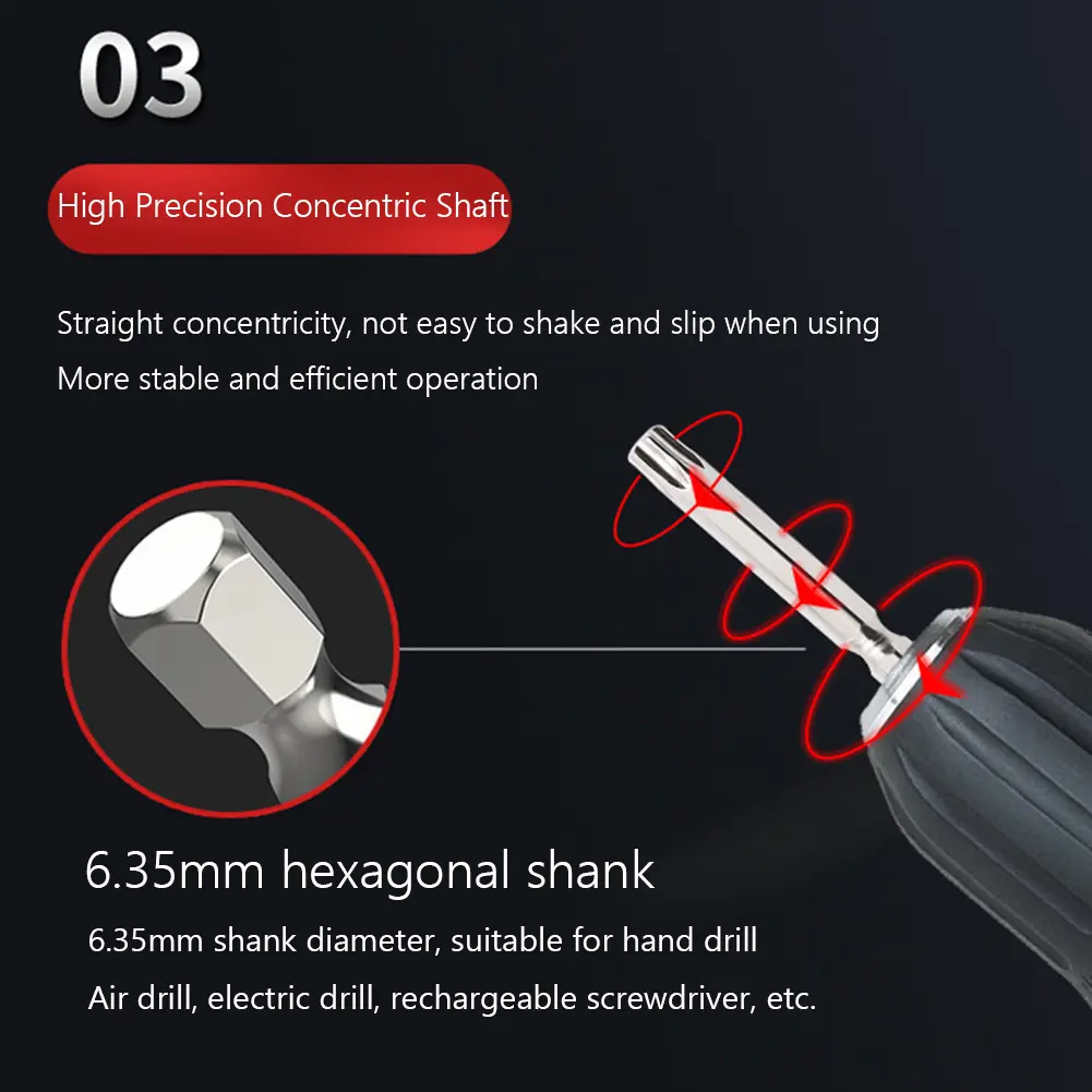 12pcs Head Torx Drill Set Hard Electroplating 50mm Screwdriver Kit Six Stars with Holes Pneumatic Driver Head T5-T40 Hand Tools