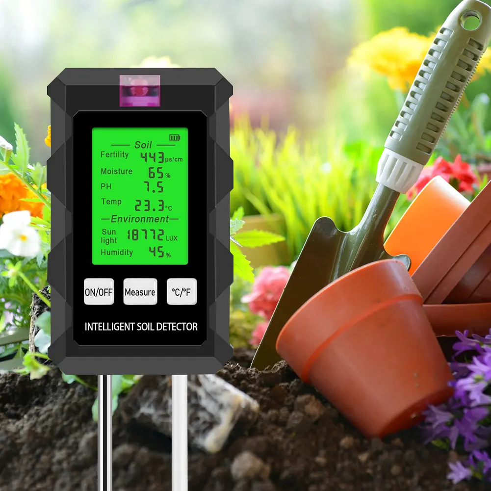 6 in 1 Soil Tester Soil Thermometer LCD Display Temperature Humidity Tester Multi-Function Pricise for Outdoor & Indoor Use