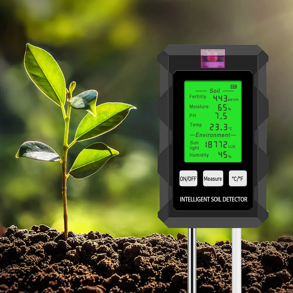 6 in 1 Soil Tester Soil Thermometer LCD Display Temperature Humidity Tester Multi-Function Pricise for Outdoor & Indoor Use