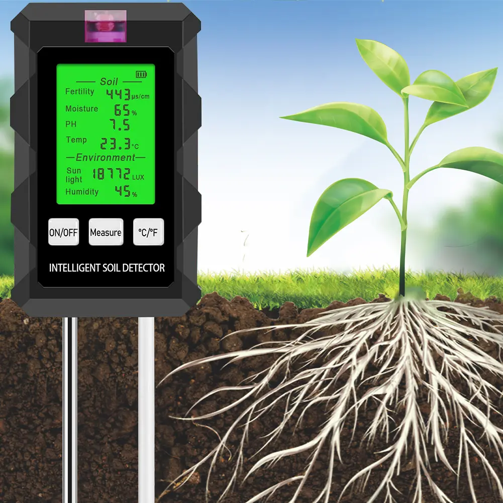 6 in 1 Soil Tester Soil Thermometer LCD Display Temperature Humidity Tester Multi-Function Pricise for Outdoor & Indoor Use